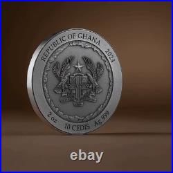 2 oz Silver Coin 2024 Ghana Rock-cut Monuments Mount Rushmore Antiqued