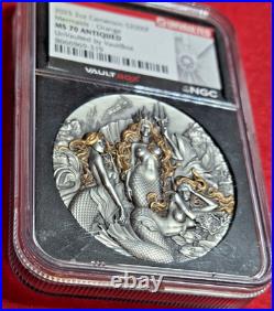 2 oz Silver Mermaids Orange Antiqued 2025 Cameroon S2000F NGC MS70 Vaultbox