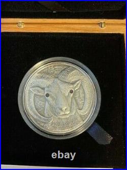 2013 1OZ Mongolia Argali Antique. 999 Silver High Definition Collector Coin