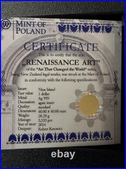 2014.999 Fine Silver Niue Antique Renaissance Art Coin WithCOA & Display Box