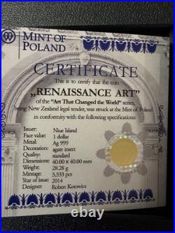 2014.999 Fine Silver Niue Antique Renaissance Art Coin WithCOA & Display Box