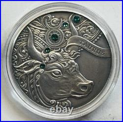 2014 Belarus Taurus Zodiac Antiqued Finish. 925 Silver Coin