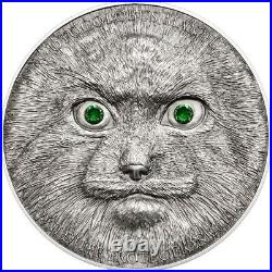 2014 Mongolian Wildlife Protection Manul 1 oz Silver Coin Antiqued