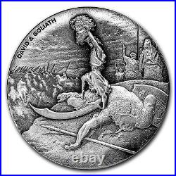 2015 Biblical Series David & Goliath 2 oz Silver Antiqued Coin With OMP & COA