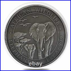 2015 Somalia 1 Kilo Silver Elephant African Wildlife Antiqued Coin. 999 Fine