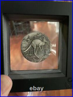 2016 Australian Kangaroo 2oz High Relief Antiqued Silver Coin OGP