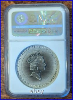 2016 Cook Islands 2oz. 999 Silver Gods of Olympus, ZEUS NGC MS70 Antiqued ER