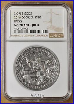 2016 Cook Islands Silver $10 Norse Gods Frigg NGC MS 70 Antiqued