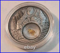 2016 Niue $5 California Gold Rush 1 oz. 999 Silver Coin 24K Gold Leaf Box COA