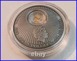 2016 Niue $5 California Gold Rush 1 oz. 999 Silver Coin 24K Gold Leaf Box COA