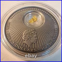 2016 Niue $5 California Gold Rush 1 oz. 999 Silver Coin 24K Gold Leaf Box COA