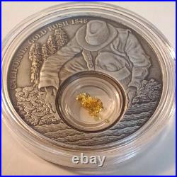 2016 Niue $5 California Gold Rush 1 oz. 999 Silver Coin 24K Gold Leaf Box COA