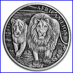 2016 Rep. Of Congo 5000 Fr. 1 oz Silver African Lion Antiqued Prf SKU#232252