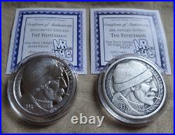 2016 The Fisherman Hobo Nickel 1oz Silver Proof & Antique Version Coin Round COA