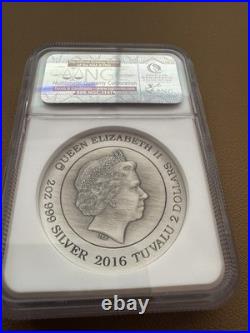 2016P Tuvalu Odin Norse Gods 2 oz Silver High Relief Antiqued Coin NGC PF 70