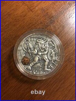 2017 2 Oz Silver $5 Niue Ancient Myths MINOTAUR Antique Finish Coin #285/500