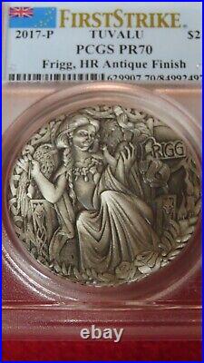 2017 2 oz Tuvalu Norse Gods Frigg. 9999 Silver Coin PCGS PR70 Antiqued