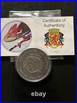 2017 Africa series Chameleon. 999 Fine Silver Coin Colored antique finish RARE 2017 Africa series Chameleon. 999 Fine Silver Coin Colored antique finish RARE