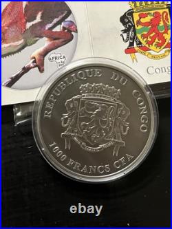 2017 Africa series Chameleon. 999 Fine Silver Coin Colored antique finish RARE 2017 Africa series Chameleon. 999 Fine Silver Coin Colored antique finish RARE