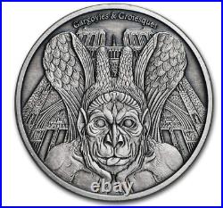 2017 CHAD 1 OZ ANTIQUED PROOF SILVER Notre Dame GARGOYLES & GROTESQUES (SPITTER)