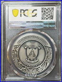 2017 Cameroun 1 oz Silver Carved Skulls Carved Skull PCGS MS69 Antique Finish
