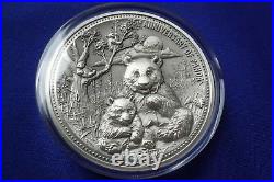 2017 Chinese Panda 35th Anniversary Fiji 8 oz. 999 Silver Antiqued Round Coin