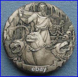 2017 Cook Islands $2 Gods of Olympus Hades 2oz. 999 Silver High Relief Antiqued