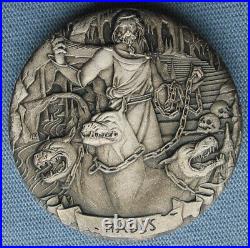 2017 Cook Islands $2 Gods of Olympus Hades 2oz. 999 Silver High Relief Antiqued