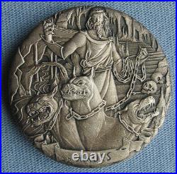 2017 Cook Islands $2 Gods of Olympus Hades 2oz. 999 Silver High Relief Antiqued