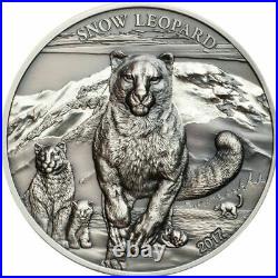 2017 Mongolia 500 Togrog Snow Leopard Antiqued 1 oz. 999 Silver Coin 999 Made