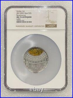 2017 Niue AMBER ART Renaissance 2 oz Silver 999 NGC MS 70 Antiqued