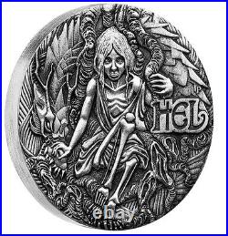 2017 Norse Goddesses HEL 2oz Silver Antiqued High Relief Coin Antique