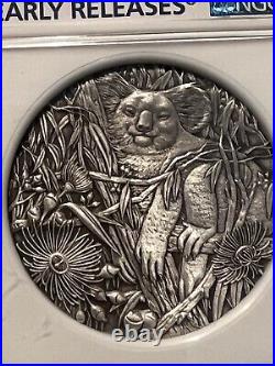 2017 P $2 2 oz. 999 Fine Silver Australian Koala High Relief NGC MS70 Antiqued