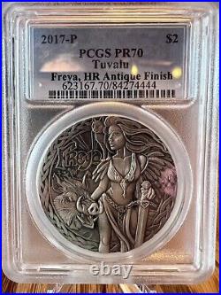 2017-P $2 Tuvalu Norse Goddesses Freya 2oz High Relief Antiqued PCGS PR70