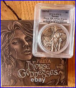 2017-P $2 Tuvalu Norse Goddesses Freya 2oz High Relief Antiqued PCGS PR70