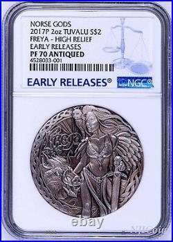 2017 P Norse Goddesses Freya HIGH RELIEF ANTIQUED 2Oz Silver $2 COIN NGC PF70 ER