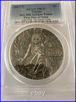 2017 P Tuvalu Norse Goddess Hel Antiqued 2oz Silver Coin PCGS PR70 FDOI