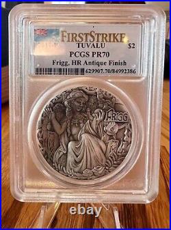 2017 Perth 2 oz Tuvalu Norse Gods Frigg. 9999 Silver Coin PCGS PR70 Antiqued