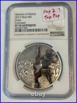 2017 Silver Niue $2 NGC PF70 Antiqued Zulus Warriors of History (Top Pop)