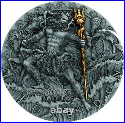 2018 2 Oz Silver $2 Niue POSEIDON, GREEK GOD OF OCEANS, Antique Finish Coin