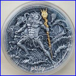 2018 2 Oz Silver $2 Niue POSEIDON, GREEK GOD OF OCEANS, Antique Finish Coin