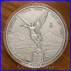 2018 5 oz Mexican Libertad 999 Fine Antique Finish Silver Coin in Capsule