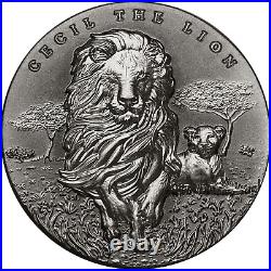 2018 African Lion CECIL High Releif 2 oz antique. 999 silver coin Cameroon b