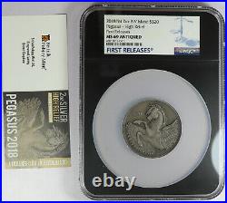 2018 British Virgin Islands NGC MS69 Antiqued Silver 2 oz Pegasus $20