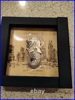 2018 Chad Singapore Merlion Antiqued 2 oz. 999 Silver Coin
