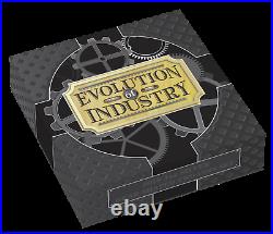 2018 EVOLUTION OF INDUSTRY 1oz Antiqued SILVER GEAR-SHAPED TWO-COIN SET (2oz)