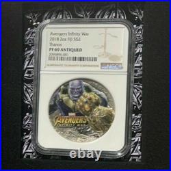 2018 Marvel Avengers Infinity War Thanos 2 Oz. Silver Coin Ngc Pf69 Antiqued