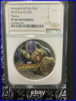 2018 Marvel Avengers Infinity War Thanos 2 Oz. Silver Coin Ngc Pf69 Antiqued