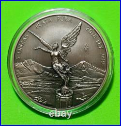 2018 Mexico 5 Onza Libertad Antique Finished by Private Mint Silver Plata Pura