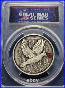 2018-P Australia End of WWI 100th Anniversary 5oz Antique Silver Coin PCGS MS70 2018-P Australia End of WWI 100th Anniversary 5oz Antique Silver Coin PCGS MS70